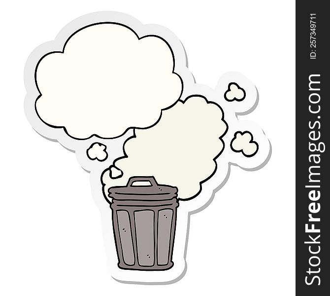 cartoon stinky garbage can with thought bubble as a printed sticker