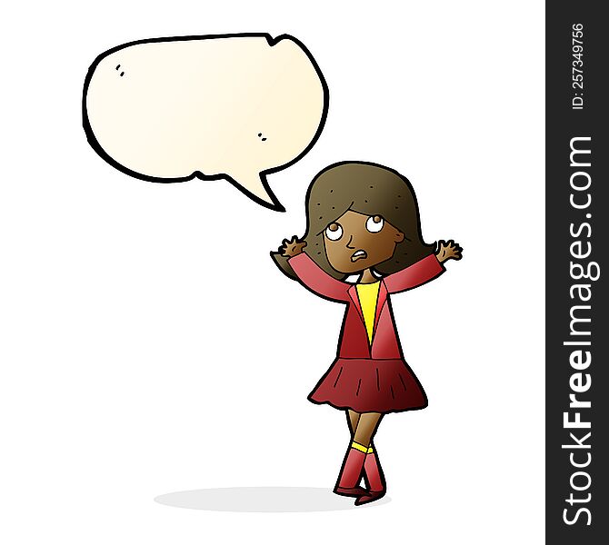 Cartoon Unhappy Girl With Speech Bubble