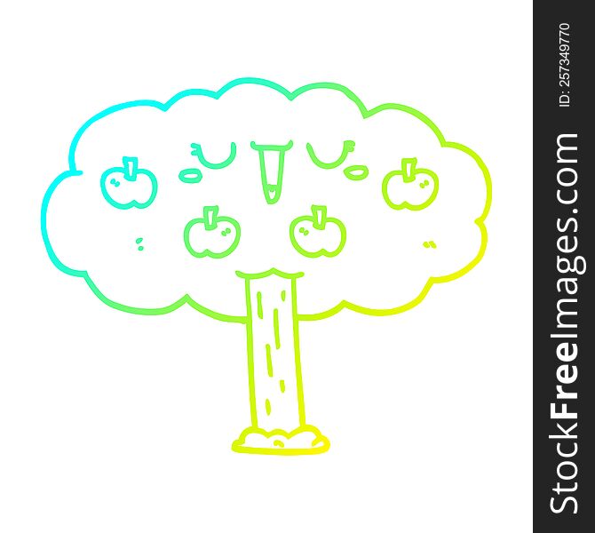 cold gradient line drawing of a cartoon apple tree