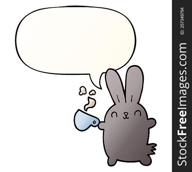 cute cartoon rabbit with coffee cup with speech bubble in smooth gradient style. cute cartoon rabbit with coffee cup with speech bubble in smooth gradient style