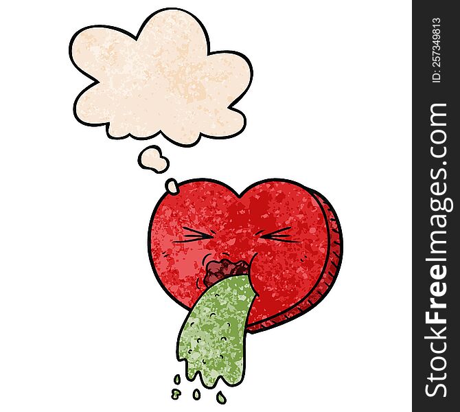 cartoon love sick heart and thought bubble in grunge texture pattern style