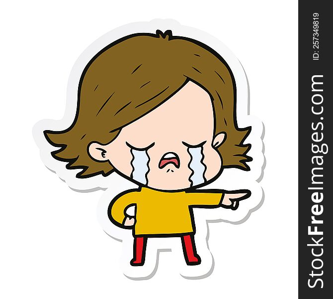 Sticker Of A Cartoon Girl Crying And Pointing
