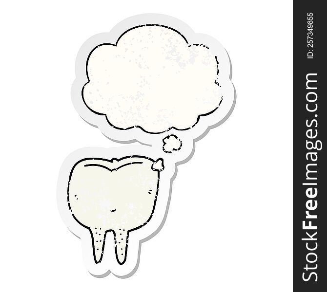 Cartoon Tooth And Thought Bubble As A Distressed Worn Sticker
