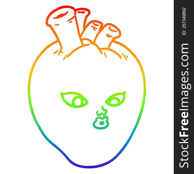 Rainbow Gradient Line Drawing Cartoon Heart