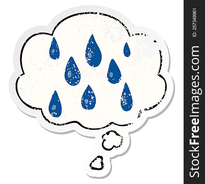 cartoon raindrops with thought bubble as a distressed worn sticker