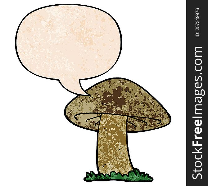Cartoon Mushroom And Speech Bubble In Retro Texture Style