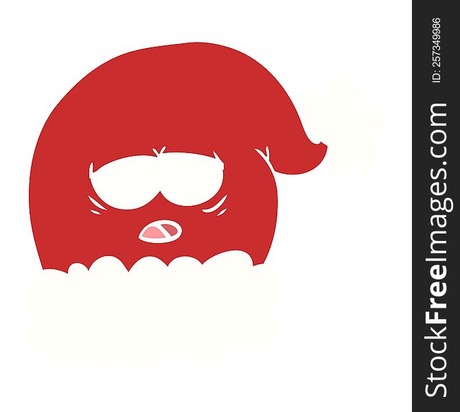 Flat Color Style Cartoon Christmas Santa Hat With Tired Face