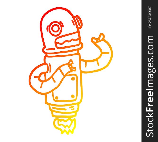 Warm Gradient Line Drawing Cartoon Flying Robot
