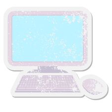 Computer With Wireless Mouse And Keyboard Grunge Sticker Stock Photo