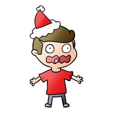 Gradient Cartoon Of A Man Totally Stressed Out Wearing Santa Hat Stock Photo