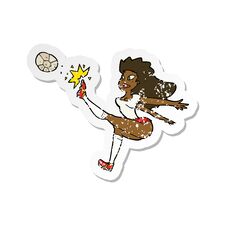 Retro Distressed Sticker Of A Cartoon Female Soccer Player Kicking Ball Stock Image Retro Distressed Sticker Of A Cartoon Female Soccer Player Kicking Ball Stock Image