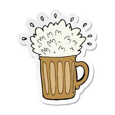 Sticker Of A Cartoon Frothy Beer Stock Photo