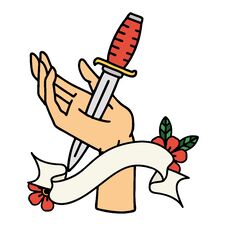 Tattoo With Banner Of A Dagger In The Hand Royalty Free Stock Photography