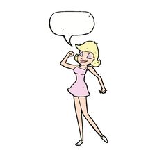 Cartoon Woman With Can Do Attitude With Speech Bubble Royalty Free Stock Image