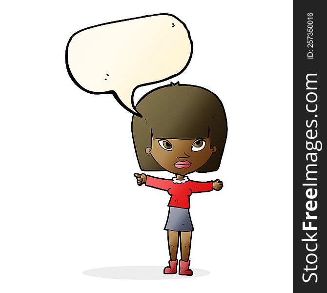 Cartoon Woman Pointing With Speech Bubble