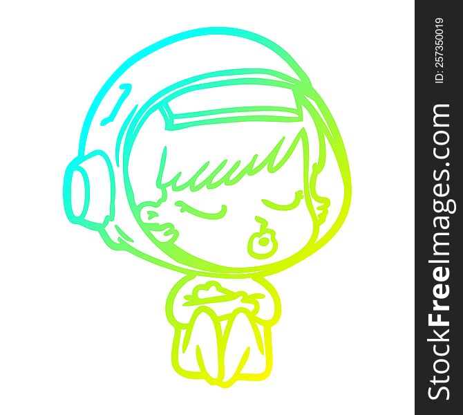 Cold Gradient Line Drawing Cartoon Pretty Astronaut Girl
