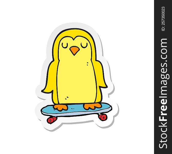 Sticker Of A Cartoon Bird On Skateboard