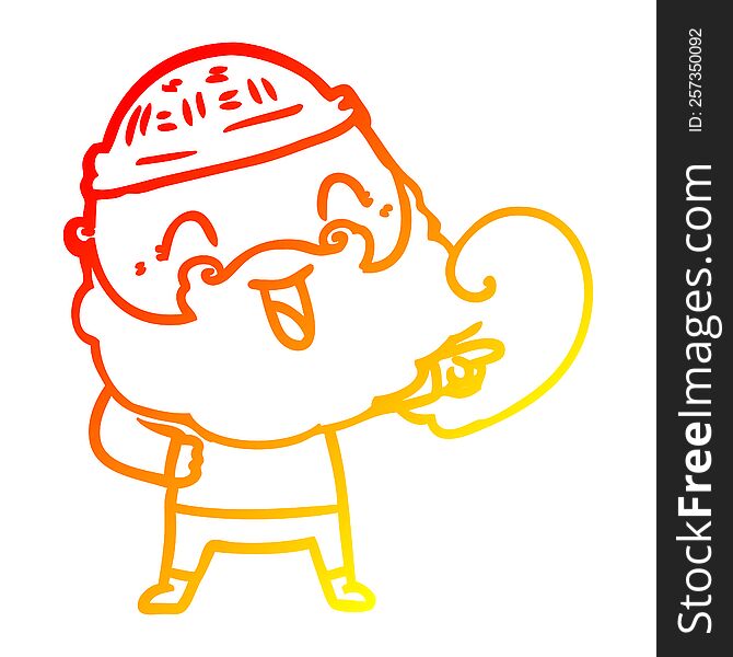 Warm Gradient Line Drawing Happy Man With Beard And Winter Hat