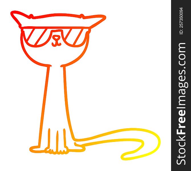 warm gradient line drawing of a cartoon cool cat