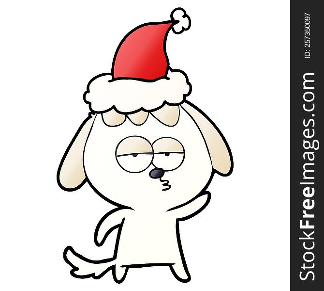 Gradient Cartoon Of A Bored Dog Wearing Santa Hat