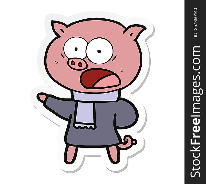 Sticker Of A Cartoon Pig Shouting