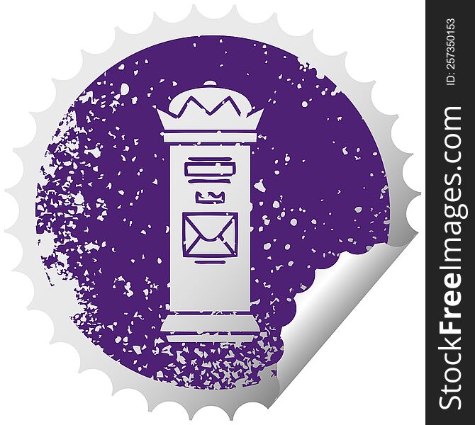 distressed circular peeling sticker symbol of a british post box
