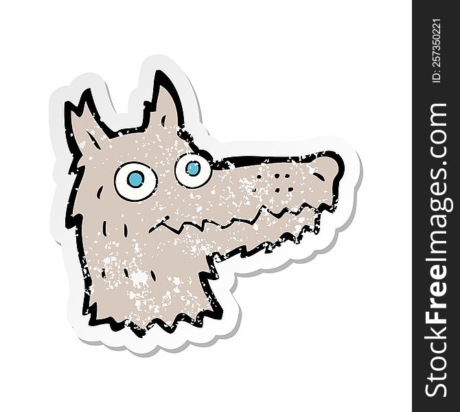 Retro Distressed Sticker Of A Cartoon Wolf Head