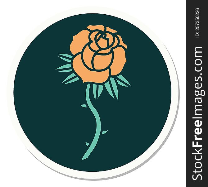 sticker of tattoo in traditional style of a rose. sticker of tattoo in traditional style of a rose
