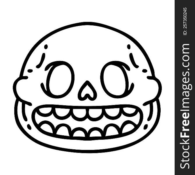 line doodle of a spooky halloween skull