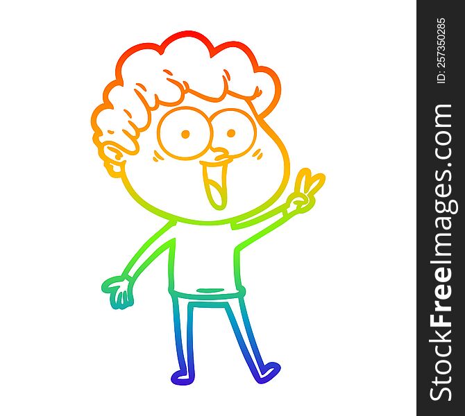Rainbow Gradient Line Drawing Cartoon Happy Man