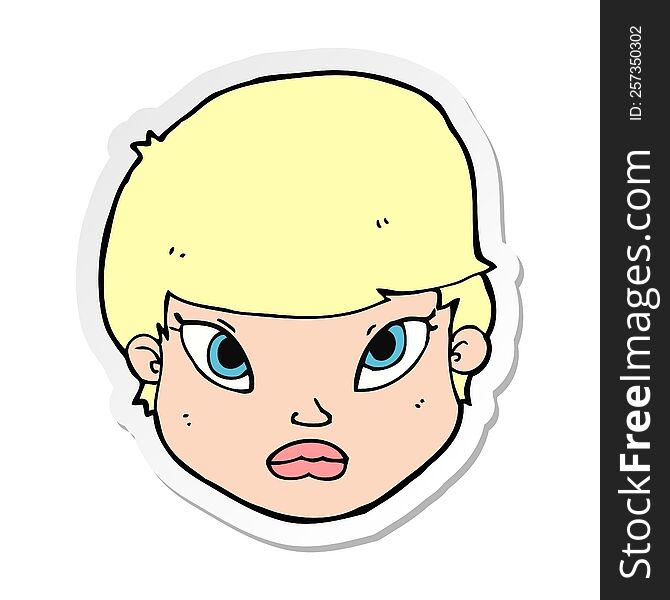 sticker of a cartoon serious face