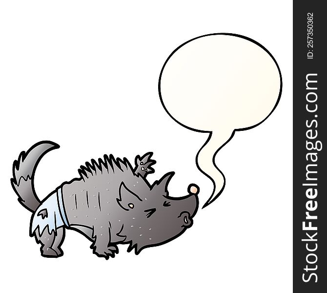 Cartoon Halloween Werewolf And Speech Bubble In Smooth Gradient Style