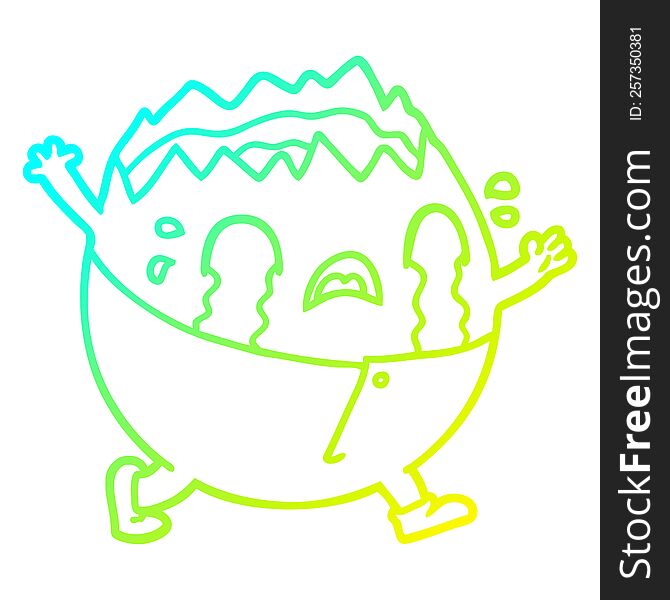 cold gradient line drawing of a humpty dumpty cartoon egg man crying