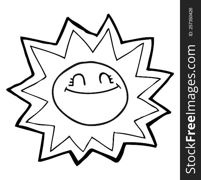 happy freehand drawn black and white cartoon sun. happy freehand drawn black and white cartoon sun