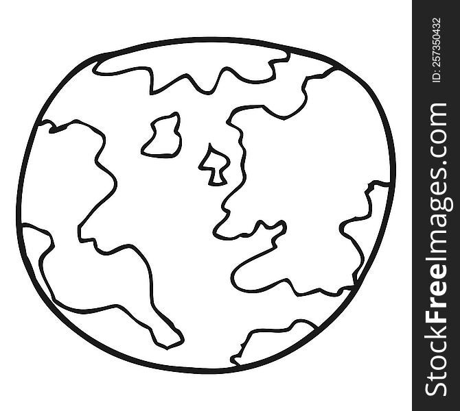 freehand drawn black and white cartoon planet earth