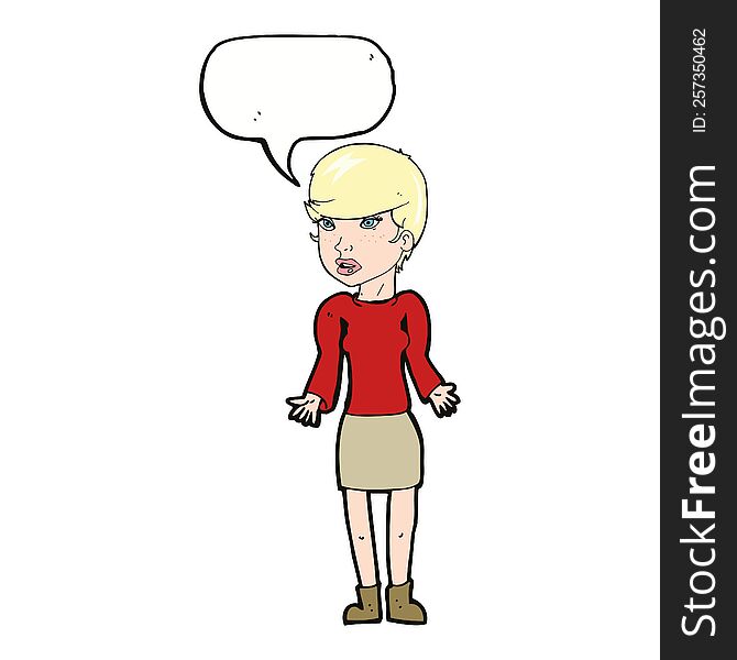 Cartoon Confused Woman With Speech Bubble