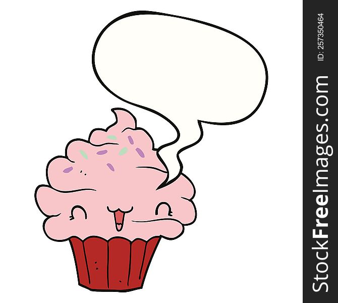 Cute Cartoon Frosted Cupcake And Speech Bubble