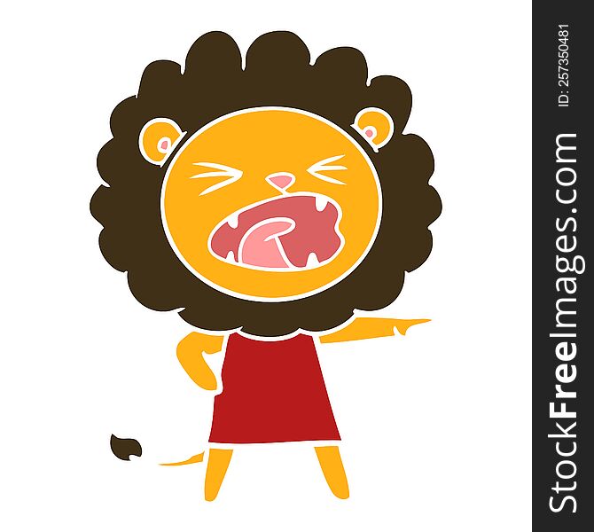 Flat Color Style Cartoon Angry Lion In Dress