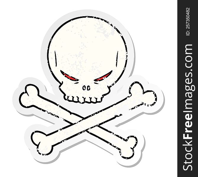 Distressed Sticker Of A Cartoon Skull And Crossbones