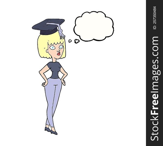 Thought Bubble Cartoon Woman With Graduation Cap