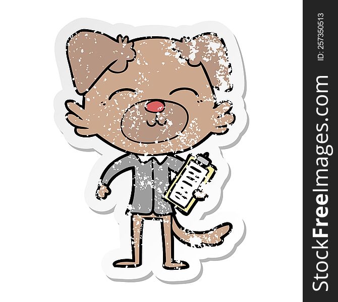 Distressed Sticker Of A Cartoon Dog Manager