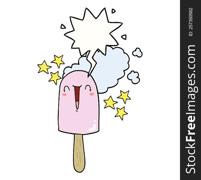 Cute Cartoon Ice Lolly And Speech Bubble