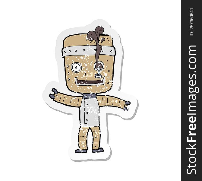 Retro Distressed Sticker Of A Cartoon Funny Old Robot