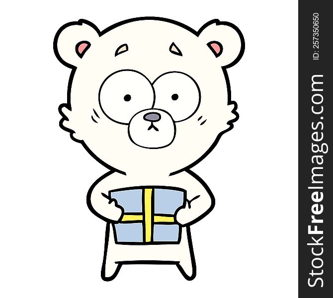 nervous polar bear cartoon with gift. nervous polar bear cartoon with gift