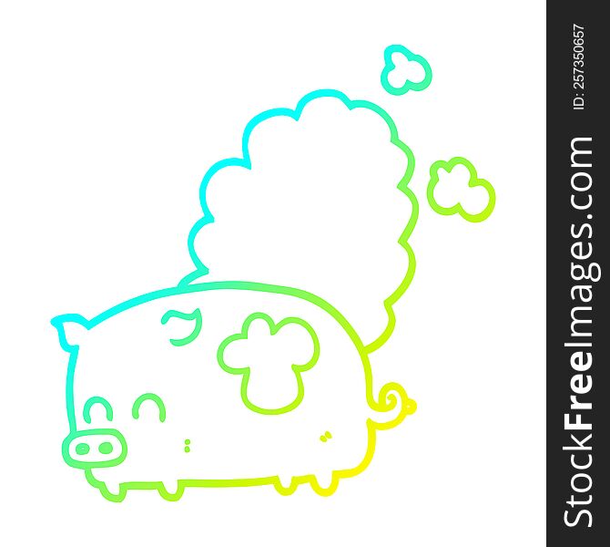 Cold Gradient Line Drawing Cartoon Smelly Pig