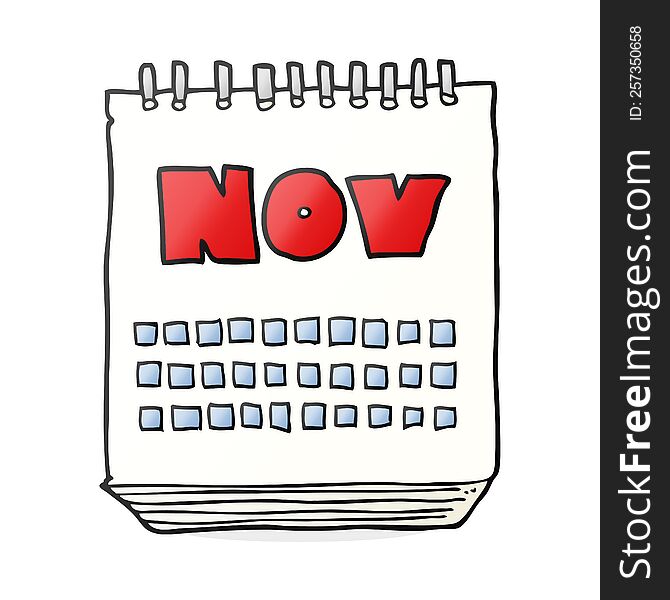 freehand drawn cartoon calendar showing month of November