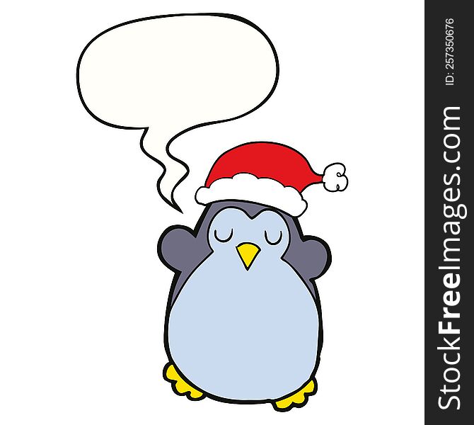 Cute Christmas Penguin And Speech Bubble