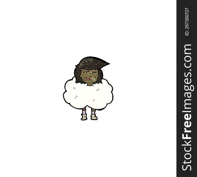 woman with head in clouds cartoon