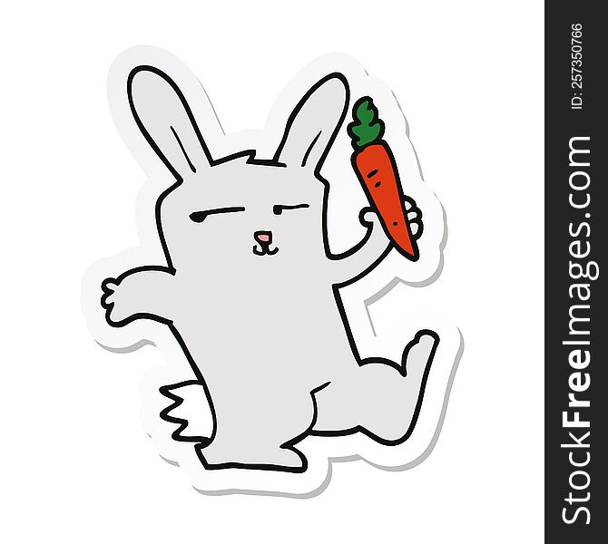 sticker of a cartoon rabbit with carrot