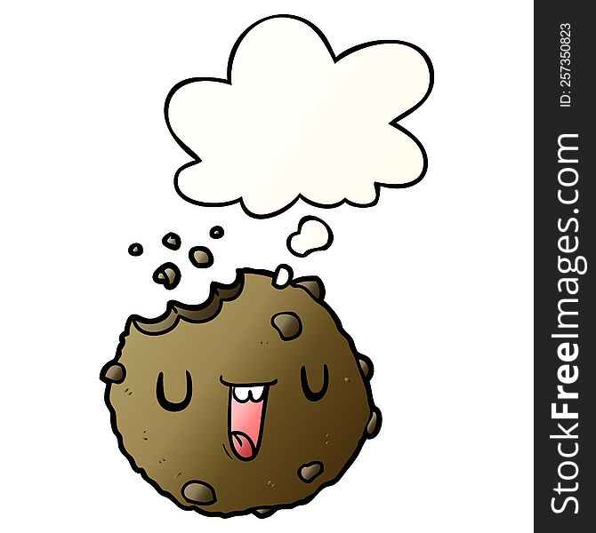 cartoon cookie with thought bubble in smooth gradient style